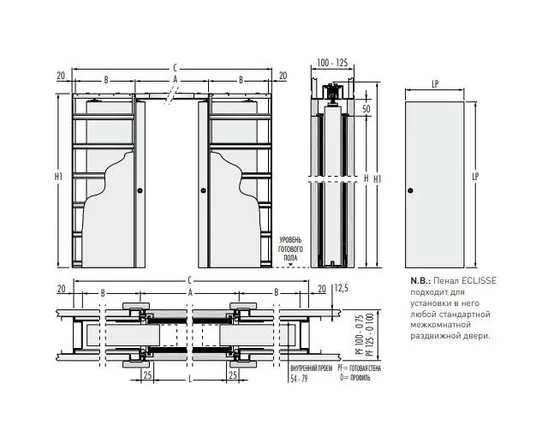 Дверной пенал UNICO DOUBLE 100/125 700+700x2000 mm