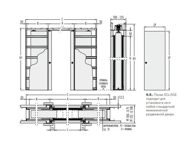 Дверной пенал UNICO DOUBLE 100/125 700+700x2000 mm